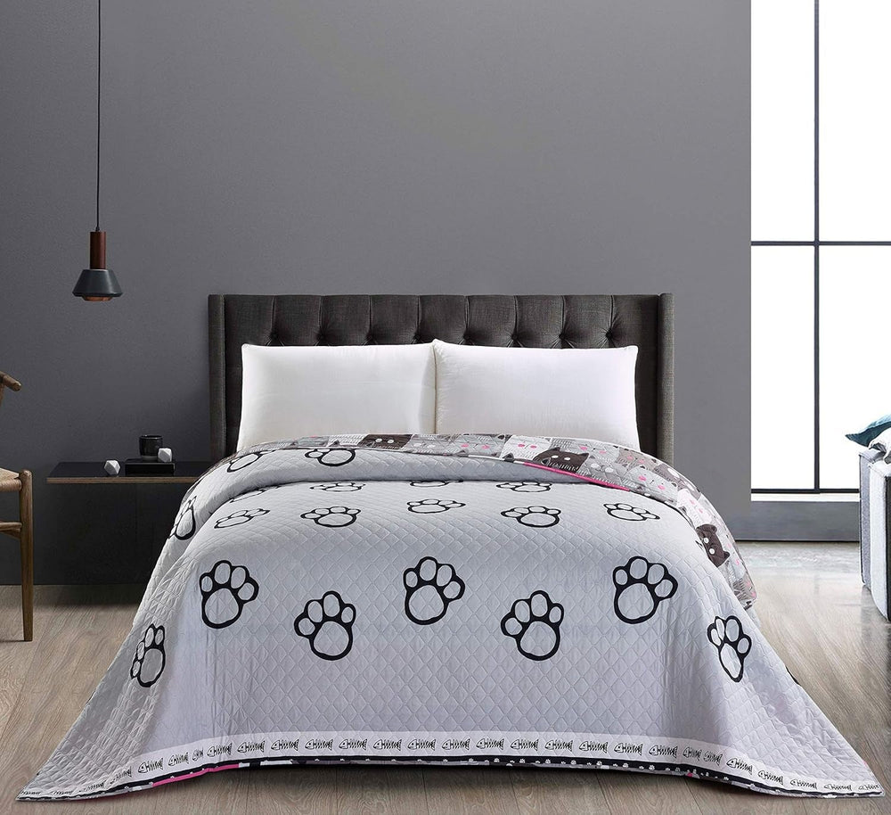 Decoking 32350 Přehoz na postel 220X240 Cm Oboustranný přehoz z mikrovlákna snadná údržba Béžová Světle hnědá Kakaová hnědá Šedá Ocel Antracit Grafit Černá Bílá Růžová Kočky Invaze koček Postele a přikrývky Beuche den DecoKing-Store