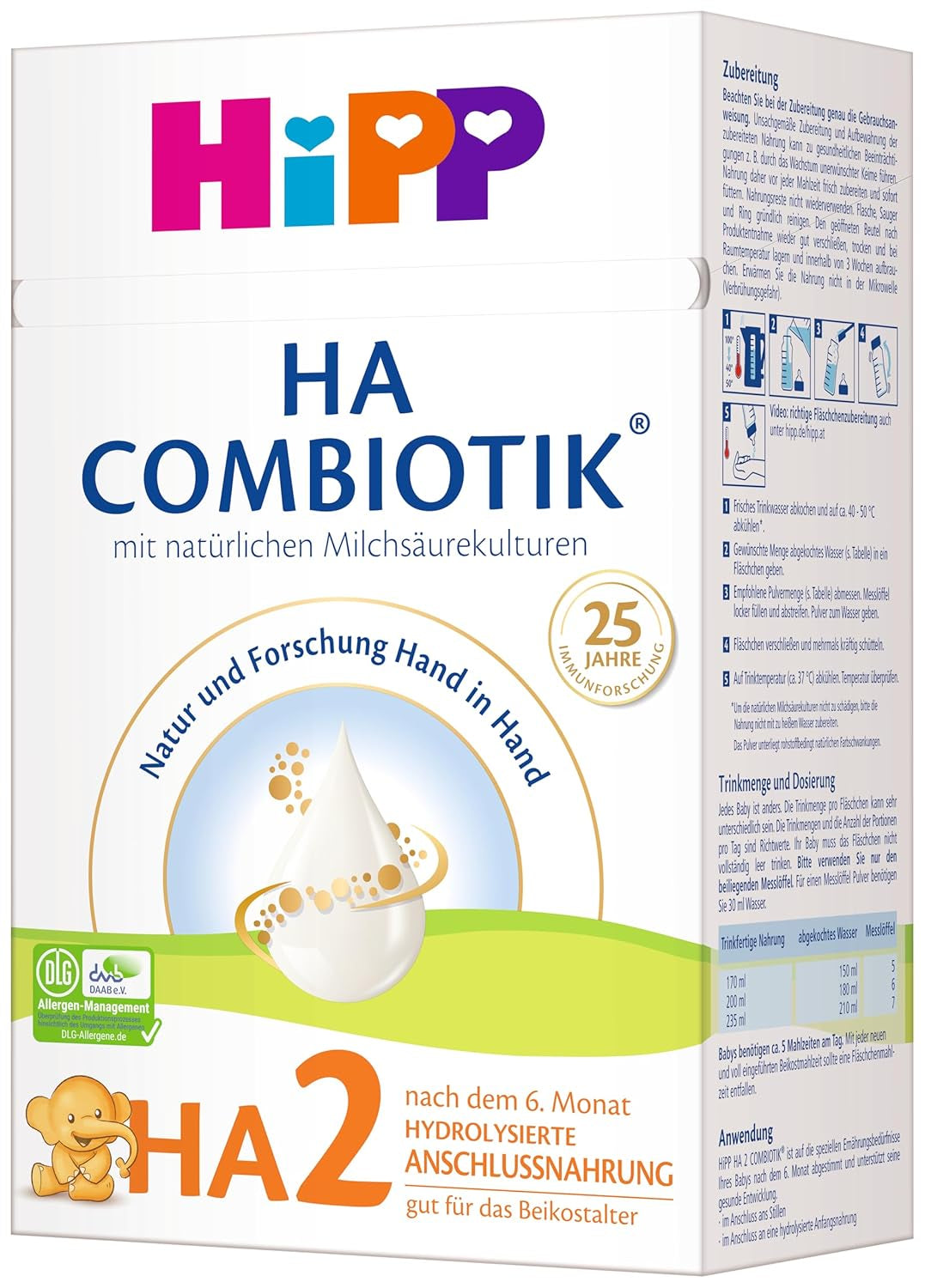 HiPP HA 2 Combiotik (4 x 600 g) - Pokračovací receptura po 6 měsících, s přírodními kulturami kyseliny mléčné, cennou dietní vlákninou (GOS), Omega-3, hydrolyzovanými proteiny pro citlivý imunitní systém