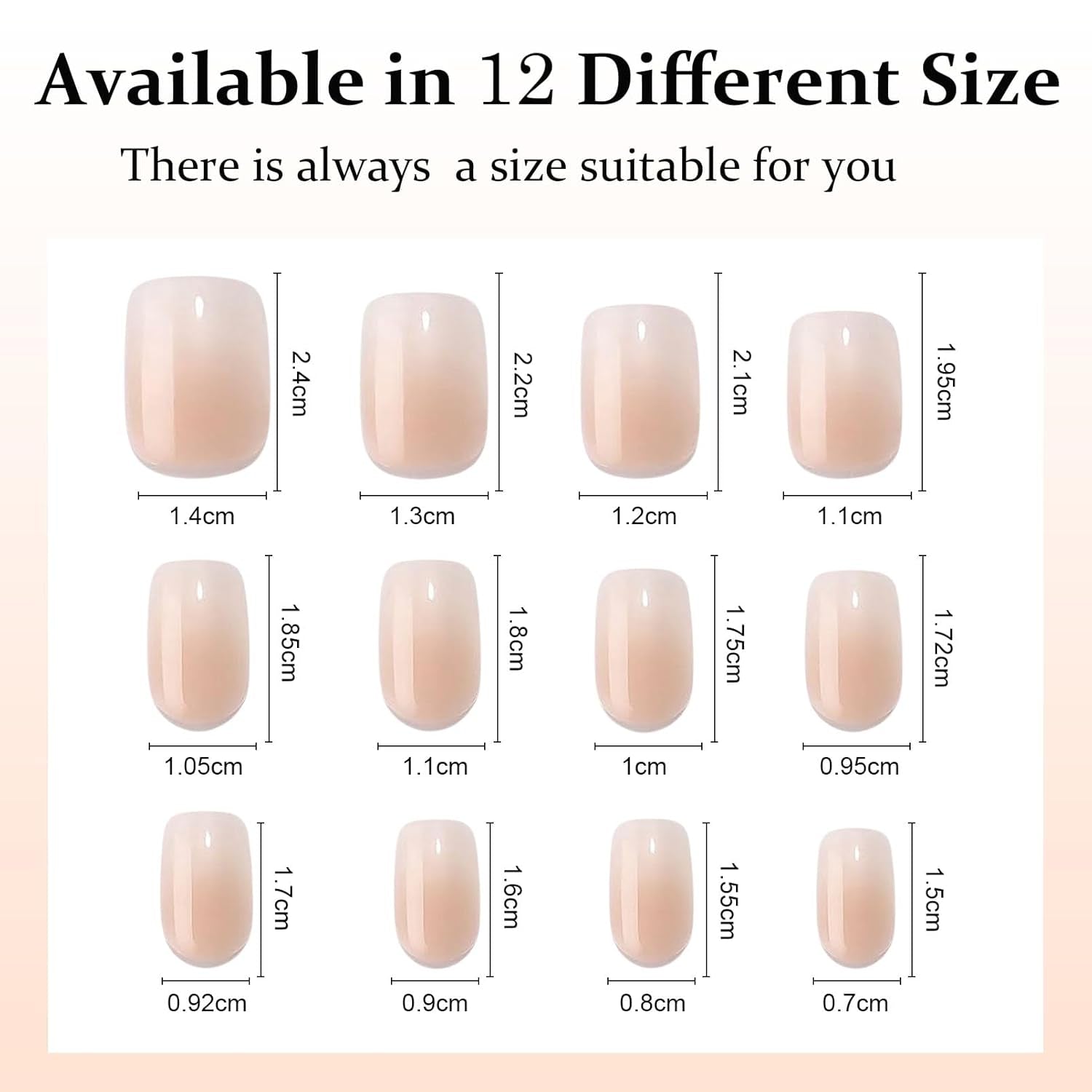 Set unghii false - 240 bucăți unghii scurte și pătrate, model gel moale, gradient alb nud, unghii false artificiale naturale pentru lipire, pentru femei DIY (gradient nud, 240X)
