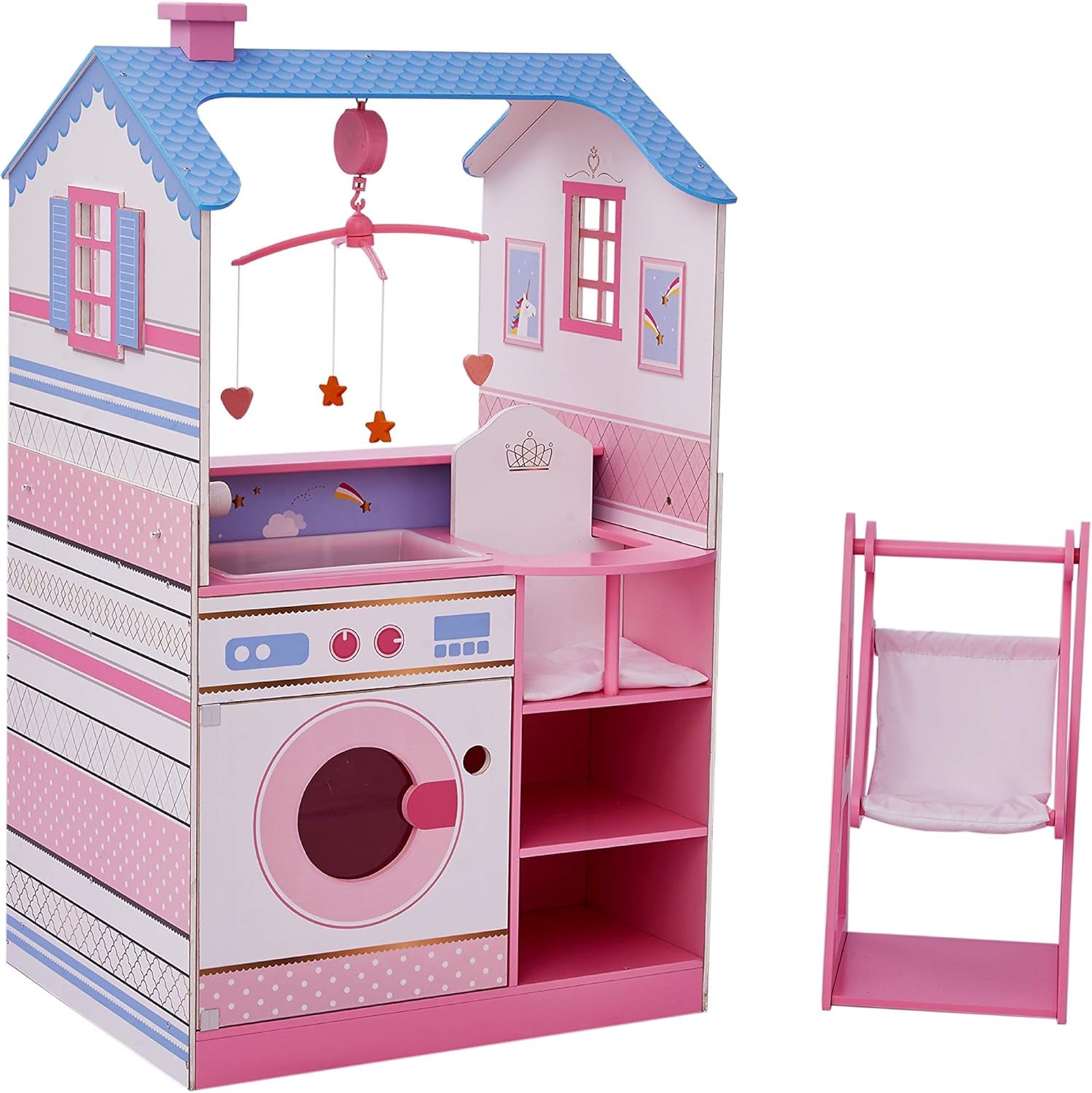 Olivia'S Little World Teamson Kids 18palcové dětské panenky Dřevěný domeček pro panenky Oboustranná školka TD-11460W Domky pro panenky Naty Shop Přebalovací pult