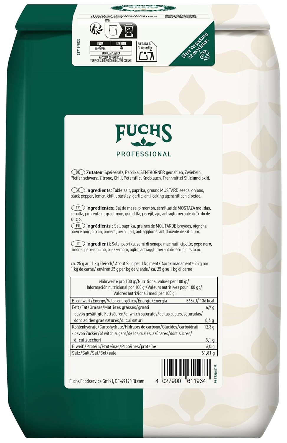 - Kotelett und Schnitzel Gewürzsalz | Grill-Würzmischung für Kurzgebratenes | Profi-Qualität für Großverbraucher | 1,5 kg recyklovatelný pytel