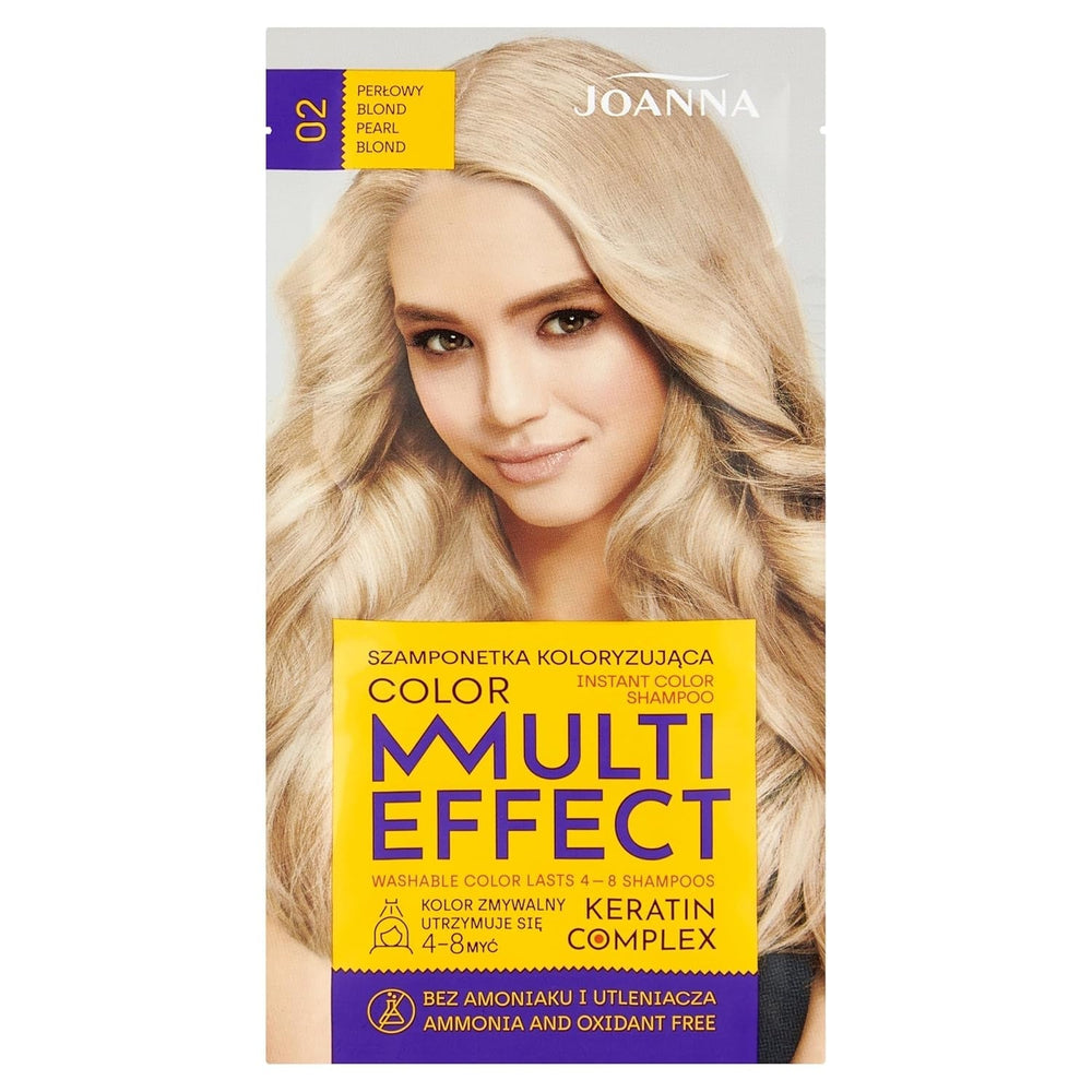 Șampon colorant Joanna "Multi Effect" - Șampon colorant pentru păr într-un plic - Rezistă între 4 și 8 spălări - Colorarea părului fără amoniac și agenți oxidanți - Cappuccino aromat Vopsea pentru par Naty Shop Pearl Blond