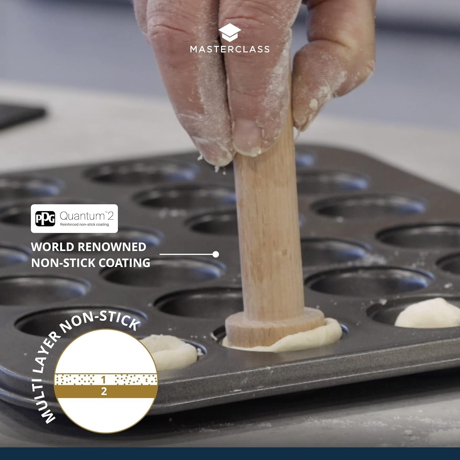 Mini pánev na koláč Masterclass 24 otvorů 1 mm silná Odolná uhlíková ocel 35 x 27 cm Gray Naty Shop