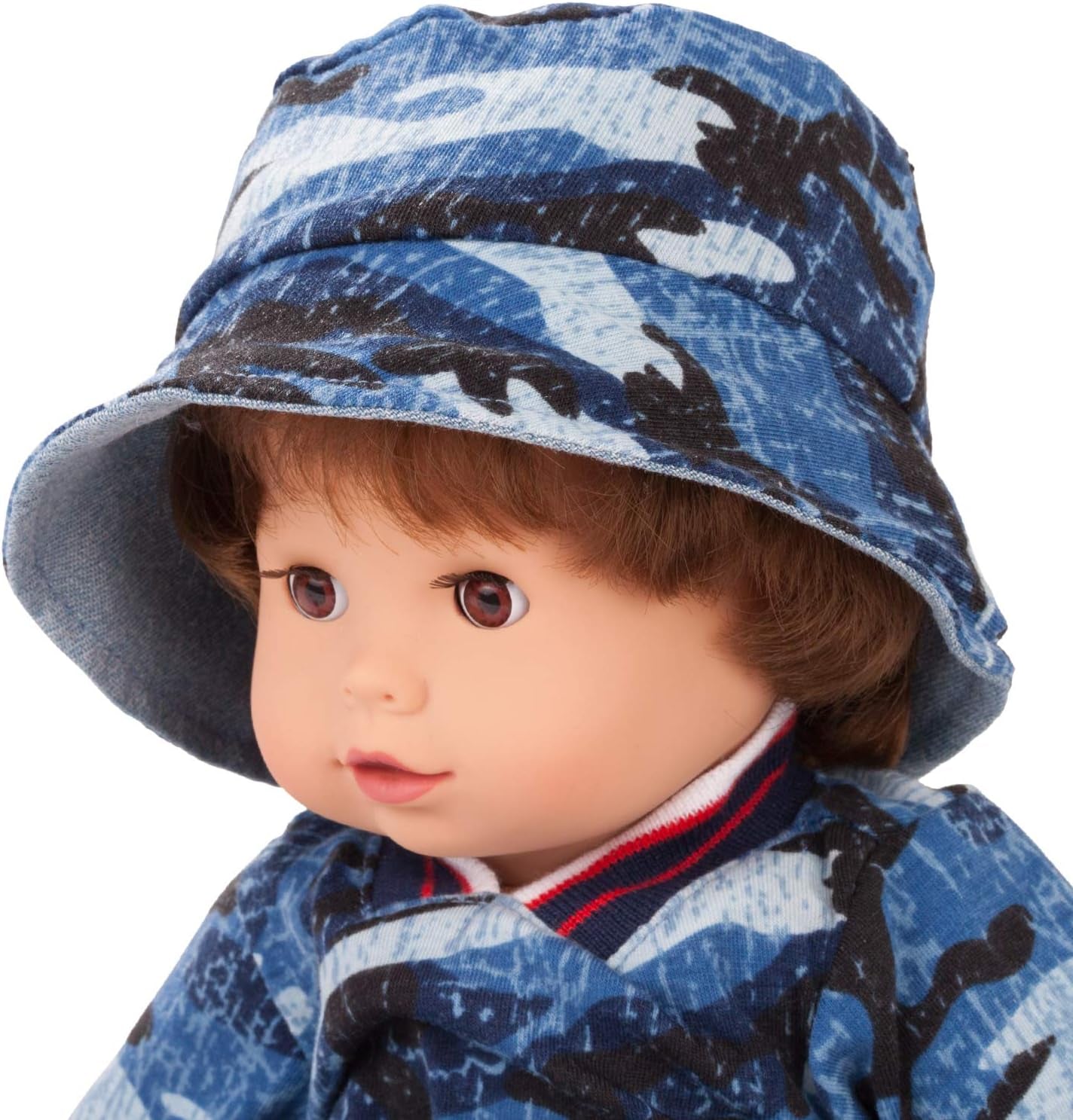 Götz 2027100 Păpușa Maxy Muffin Fashionisto – Păpușă bebeluș de 42 cm cu ochi căprui adormiți, păr șaten și corp moale – Păpușă cu corp moale într-un set de 8 piese