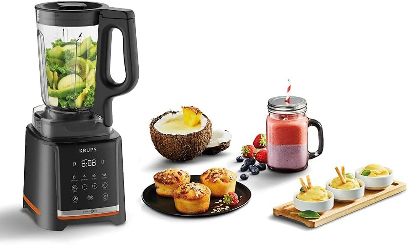 Krups Highspeed - Standmixer Infinymix KB9158 | 1600 W | 5 automatických programů + manuální nastavení | Tritanbehälter | Vč. Rezeptheft | Smoothie, koktejly, ledová tříšť | Schwarz Kitchen Naty Shop
