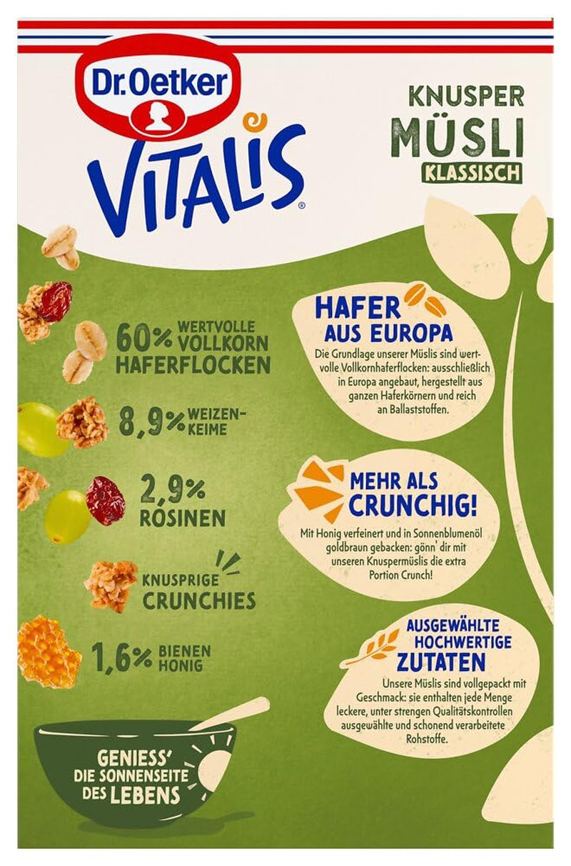 Oetker Vitalis klasické křupavé müsli: velké balení křupavého snídaňového müsli s rozinkami, 1 balení, 1,5 kg