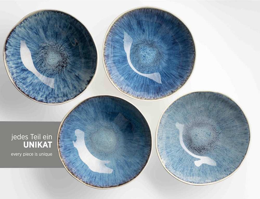 MÄSER 934092 Serie Frozen, Geschirr Set Aus Keramik Für 4 Personen, 16-Teiliges Kombiservice Mit Organischen Formen, Blau Gesprenkeltes Service, Steinzeug, Dunkelblau Sady nádobí Naty Shop