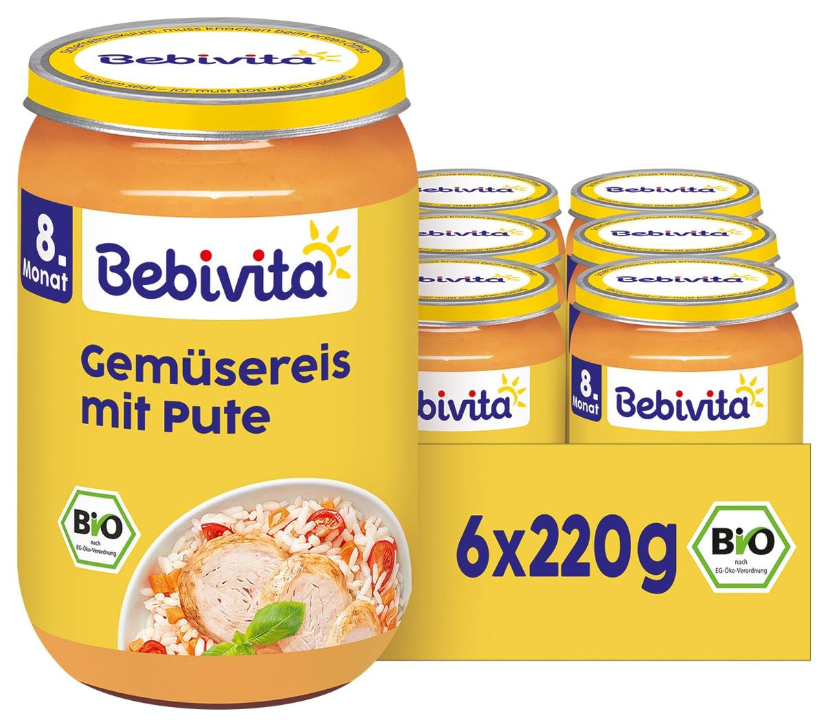 Jídla od 8 měsíců: Rýže se zeleninou a jemným krůtím masem, 220g, balení 6 ks (6x220g)
