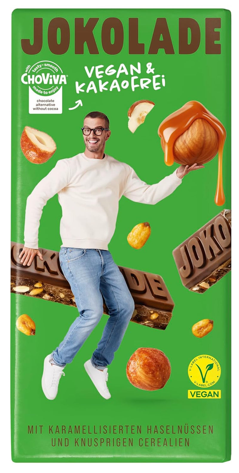 JOKOLADE 12 tyčinek x 140g Ekonomické balení | S karamelizovanými arašídy a křupavými cereáliemi | Veganské a bez kakaa