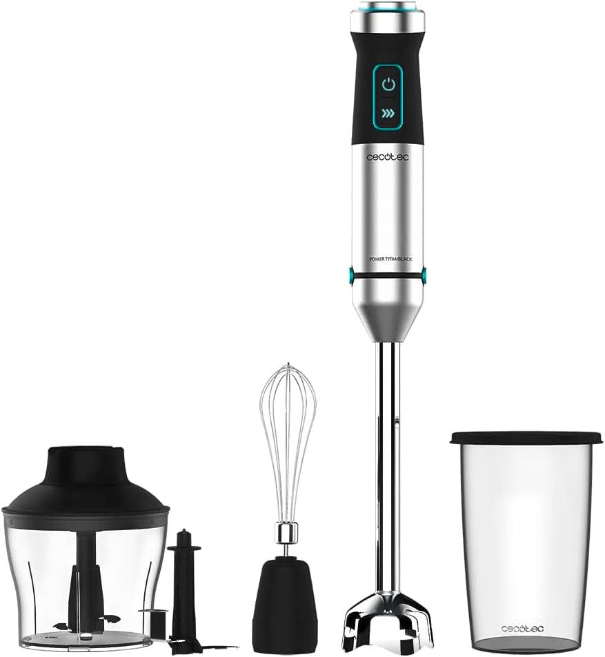 Cecotec Stabmixer Power Titanblack 1500 XL Perfectcream&Crush. 1500 W, Crossblades Technologie Mit 4-Klinge-Blättern Mit Schwarzer Titan-Beschichtung, Extralangem Fuß, Spritzschutz-Klingeneinsatz Matka a dítě Naty Shop 1500 W 4 Zubehörteile