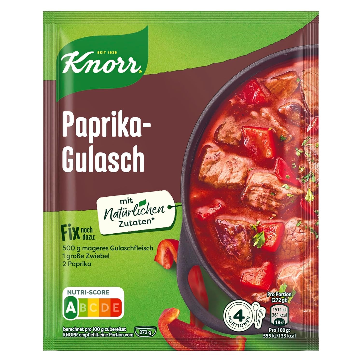 Knorr Fix Würzmischung Paprika-Gulasch für eine leckeres Fleischgericht mit natürliche Ingredient 4 Porce