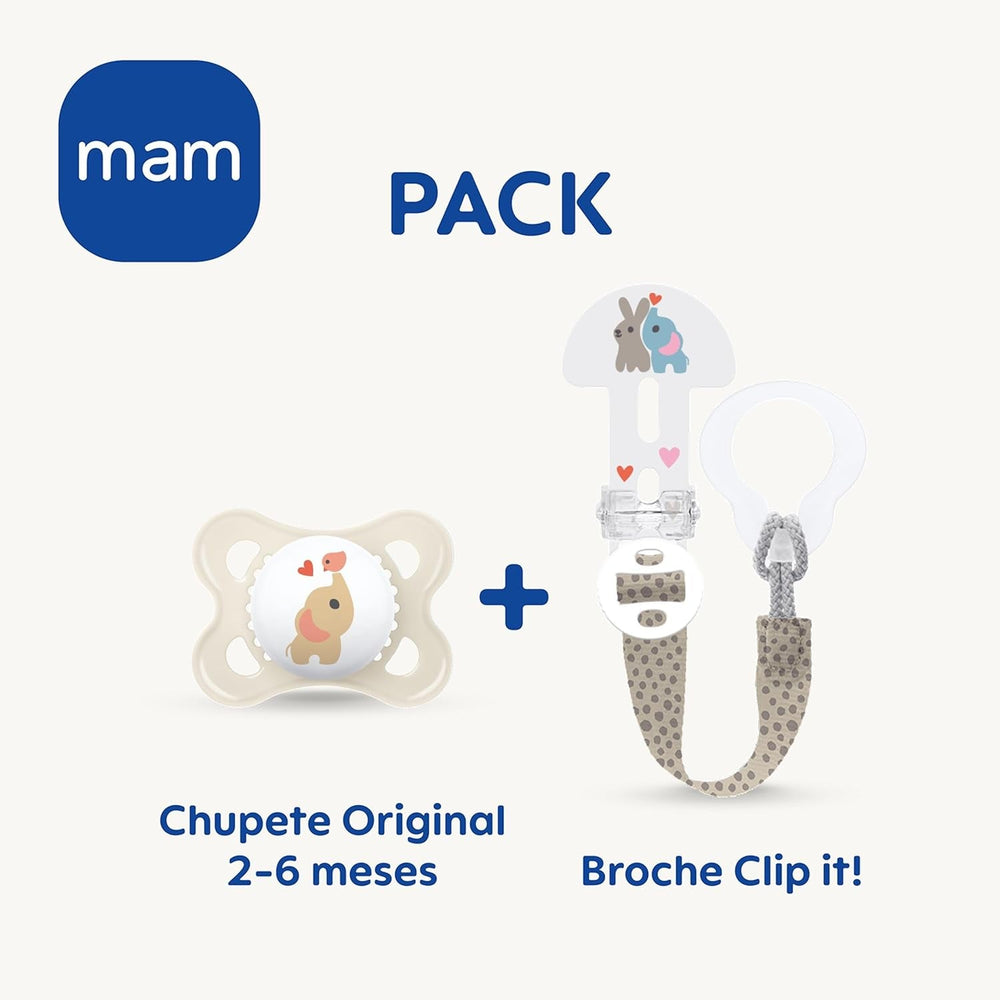 Suzetă MAM Clip It! Broche & Original S226 Skinsoft™ din silicon, ultra-moale, pentru bebeluși de la 0+ luni