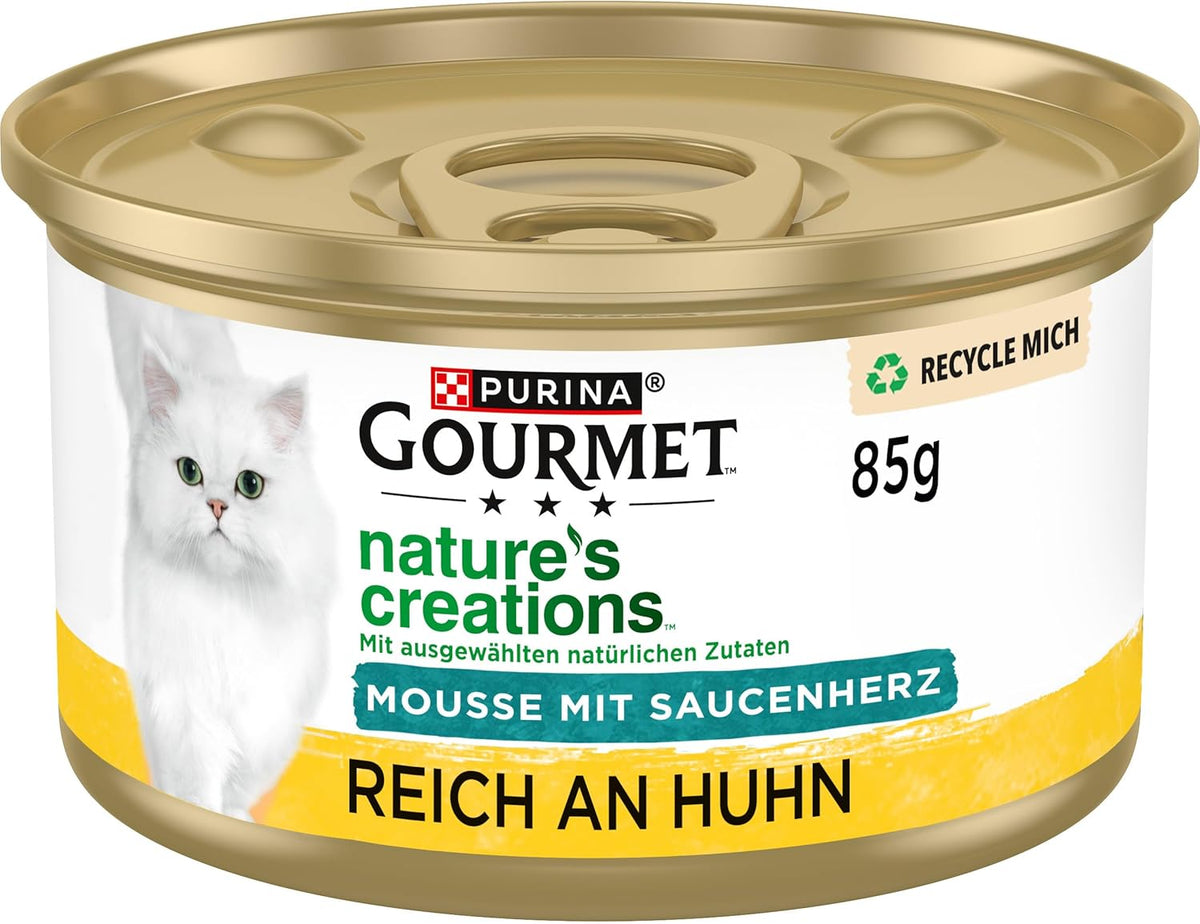Hrană umedă pentru pisici Gourmet Nature's Creations Mousse cu sos Heart, bogată în pui, pachet de 12 (12 x 85g)