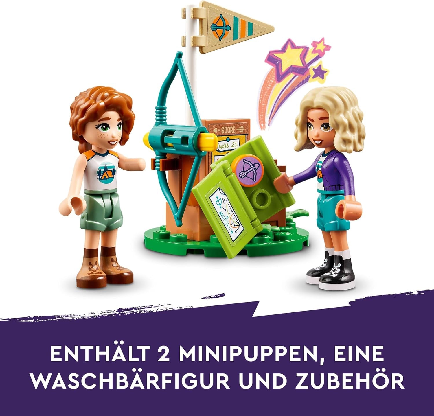 LEGO Friends Lukostřelba v dobrodružném táboře Dětská stavebnice s lukem a šípem, 2 figurkami a umyvadlem, pro dívky a chlapce Věk 6+ 42622 Stavebnice Besuche den LEGO-Store
