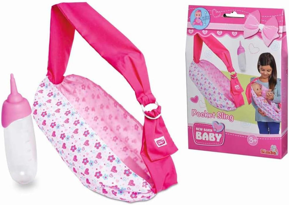 Simba 105560002 - Sling reglabil pentru nou-născut cu geantă și biberon pentru păpuși de 38-43 cm, pentru copii de 3 ani și peste