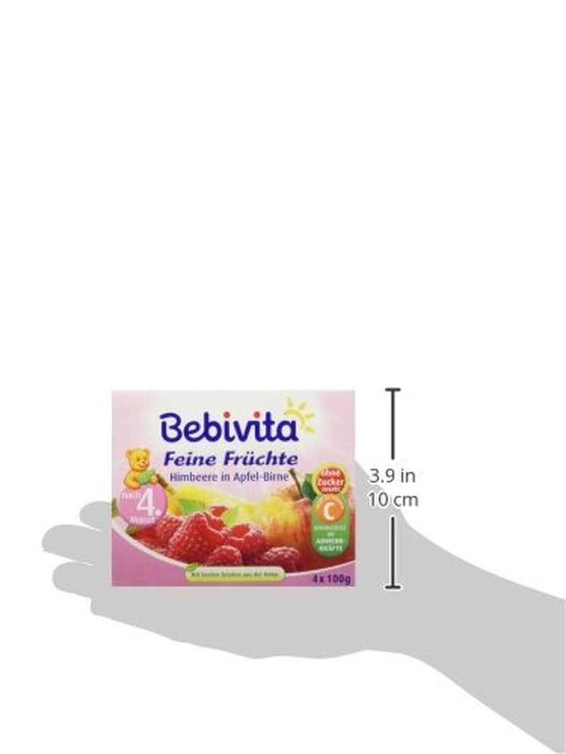 Fructe fine, zmeură în piure de măr-pere, pachet de 6 (6 x 4 x 100 g) Mama si Copilul Naty Shop