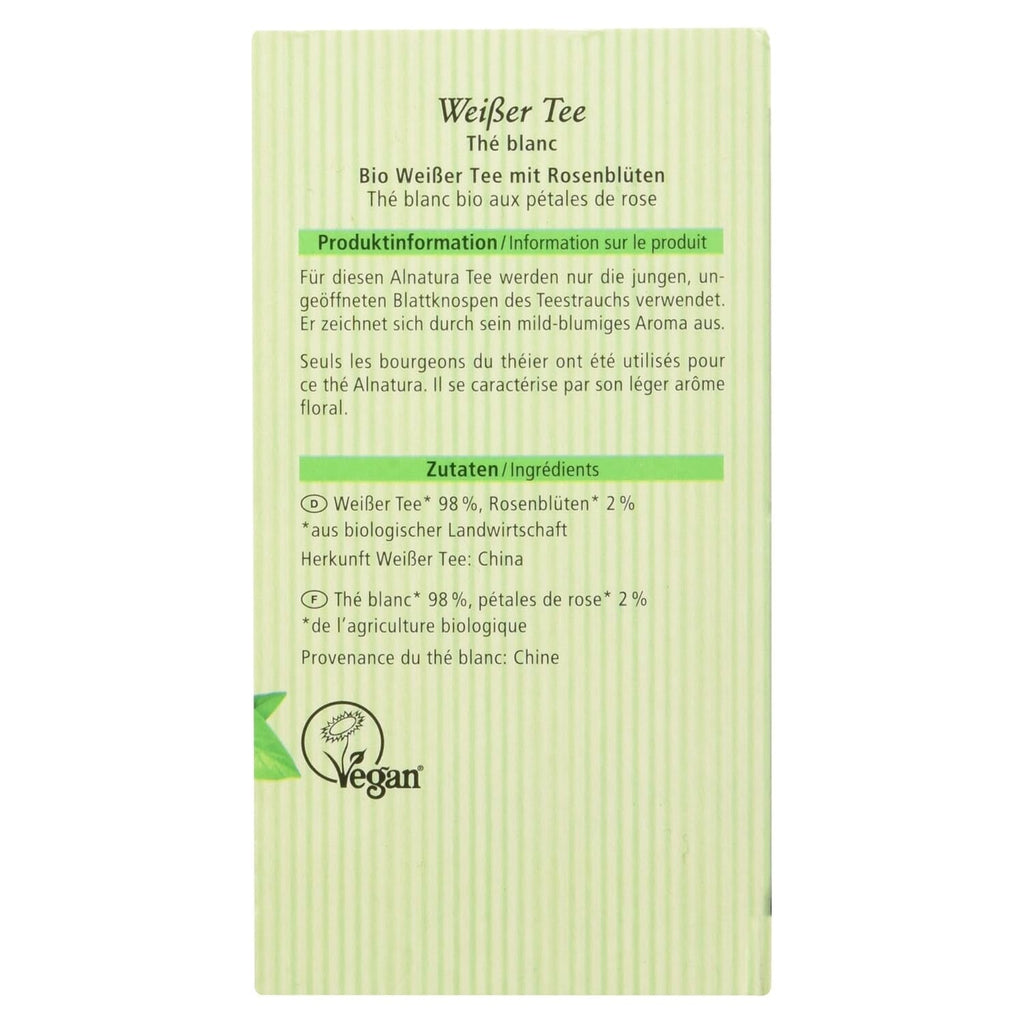 Ceai alb organic cu petale de trandafir, 20 pliculețe, 30 g