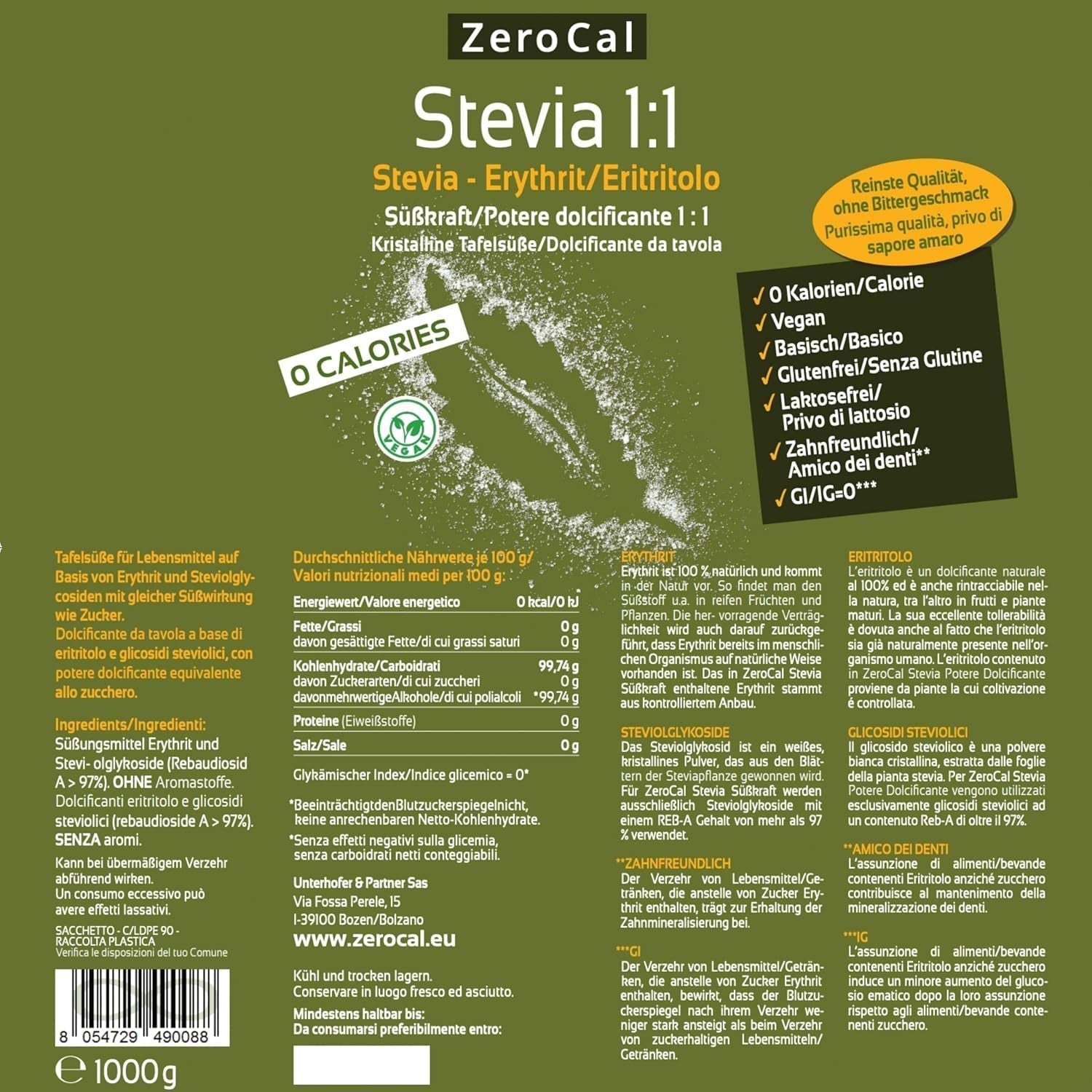Stévie 1:1 (Erythrit - Stevia) - Natürlicher Zuckerersatzstoff, 1000 G sladidla Naty Shop