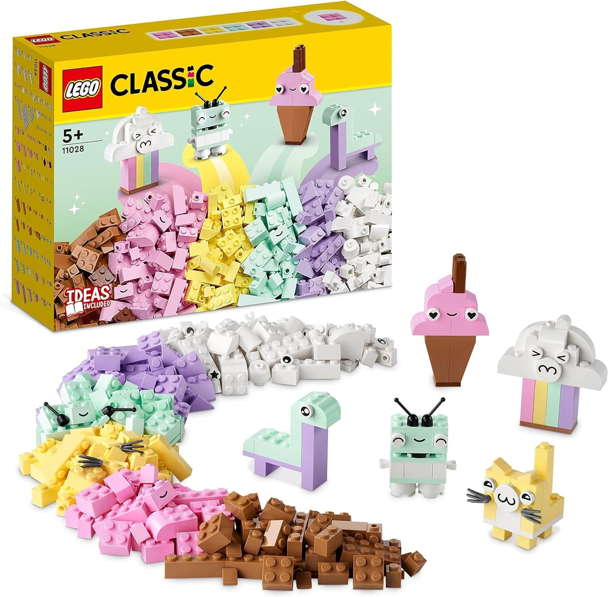 LEGO 11028 Classic Pastelová kreativní stavebnice Kostka, Stavebnice pro dívky a chlapce od 5 let s modely; zmrzlina, dinosaurus, kočka a další Stavebnice Besuche den LEGO-Store Single
