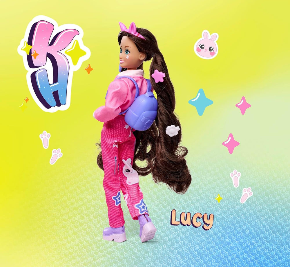 Simba 105953975 - Păpușă Kawaii Hi Dress-Up Lucy (26 cm) - Păpușă la modă articulată pentru coafat, Păpușă cu păr lung, iepure și accesorii, jucărie pentru copii de 4 ani și peste