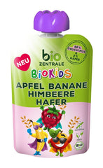 Biozentrale Biokids ovocné pyré jablka banány maliny oves | 12X90G | Ovocná přesnídávka bez přidaného cukru | Veganská matka a dítě Naty Shop