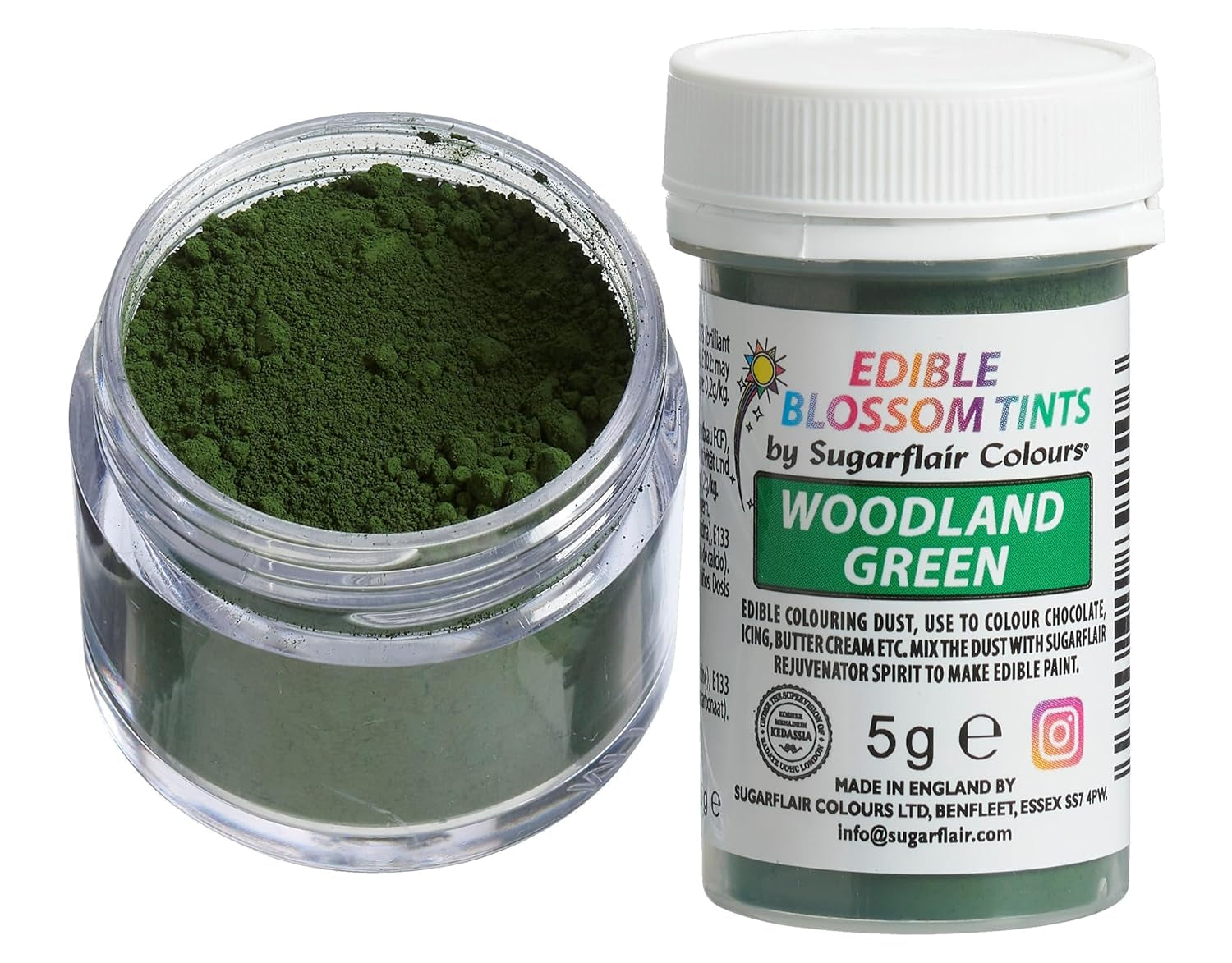 Pudră colorantă alimentară Sugarflair Blossom Tint Dust, maro pădure - Pudră colorantă alimentară pentru decoruri de tort, pastă de zahăr, fondant, glazură, ciocolată, cremă de unt, macarons și multe altele - 5G
