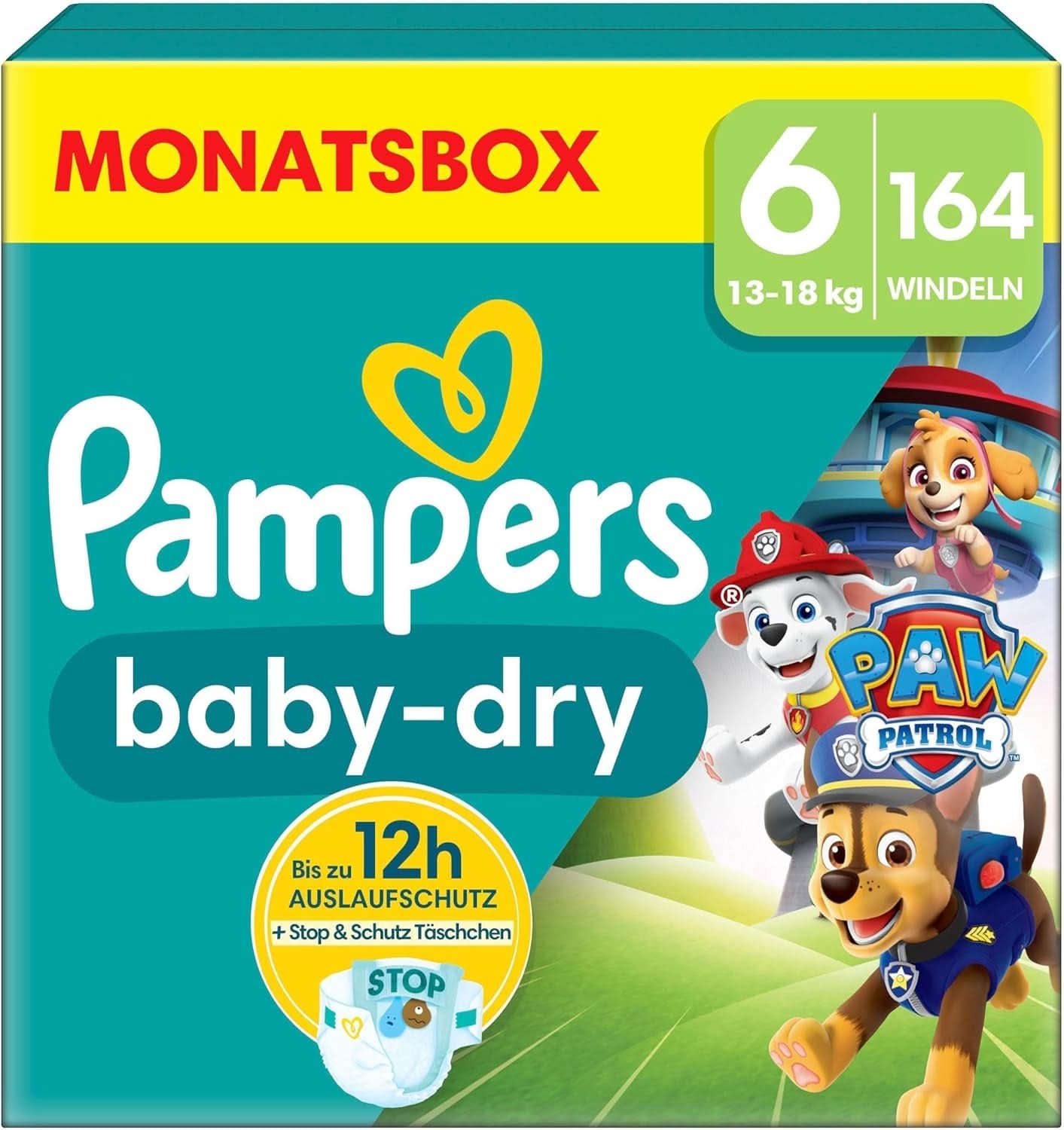 Pampers Paw Patrol (Baby-Dry), scutece mărimea 6 (13Kg-18Kg), ediție limitată, 164 de scutece, protecție completă împotriva scurgerilor până la 12H Mama si Copilul Naty Shop 6 (164 buc)