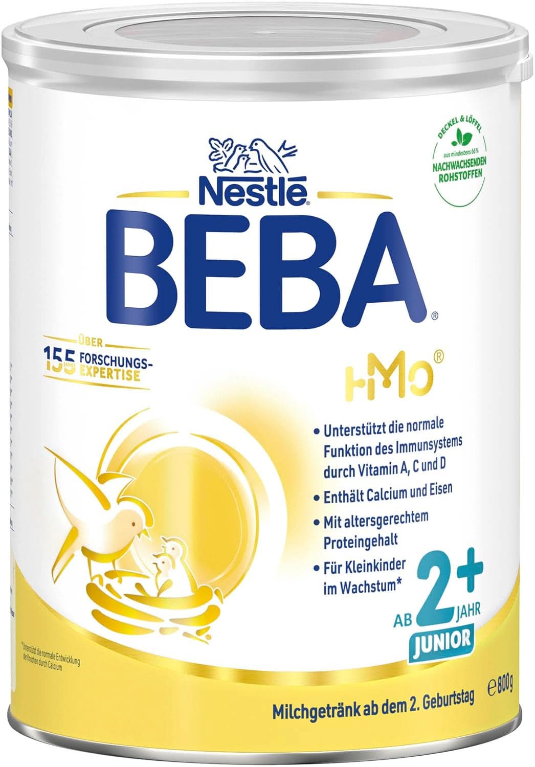 Băutură cu lapte BEBA Junior 2+ de la a 2-a aniversare, mâncare pentru copii cu HMO 2'-FL, numai lactoză, fără ulei de palmier, pachet 6 (6 x 800 g) Mama si Copilul Naty Shop
