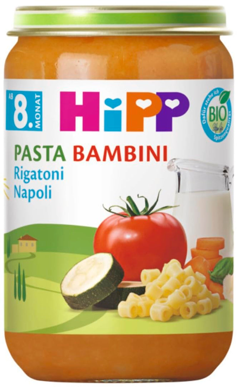 HiPP Bio těstoviny Bambini Rigatoni Napoli (6 x 220 g), jídlo od 8 měsíců, bez přidané soli, s Omega-3, nejlepší bio kvality