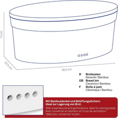 Cutie de pâine Kela cu găuri de ventilație, cutie de pâine ceramică, SALENA, vas de pâine, alb, 36,5 x 23,5 x 14 cm Cutii depozitare alimente Naty Shop