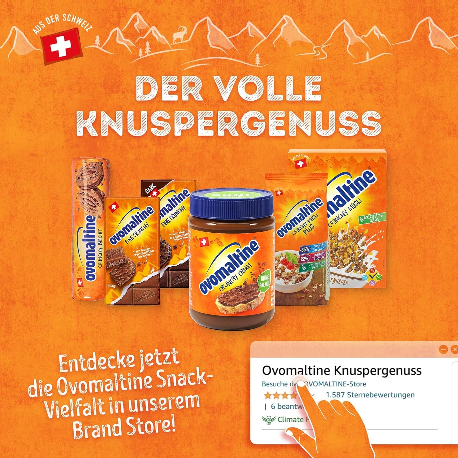 Ovomaltine OVO BREAK Oplatka a čokoládová tyčinka - křupavá svačina s nezaměnitelnou chutí našeho oblíbeného Creme Crocante, přirozeně bez palmového oleje (4 x 39 g)