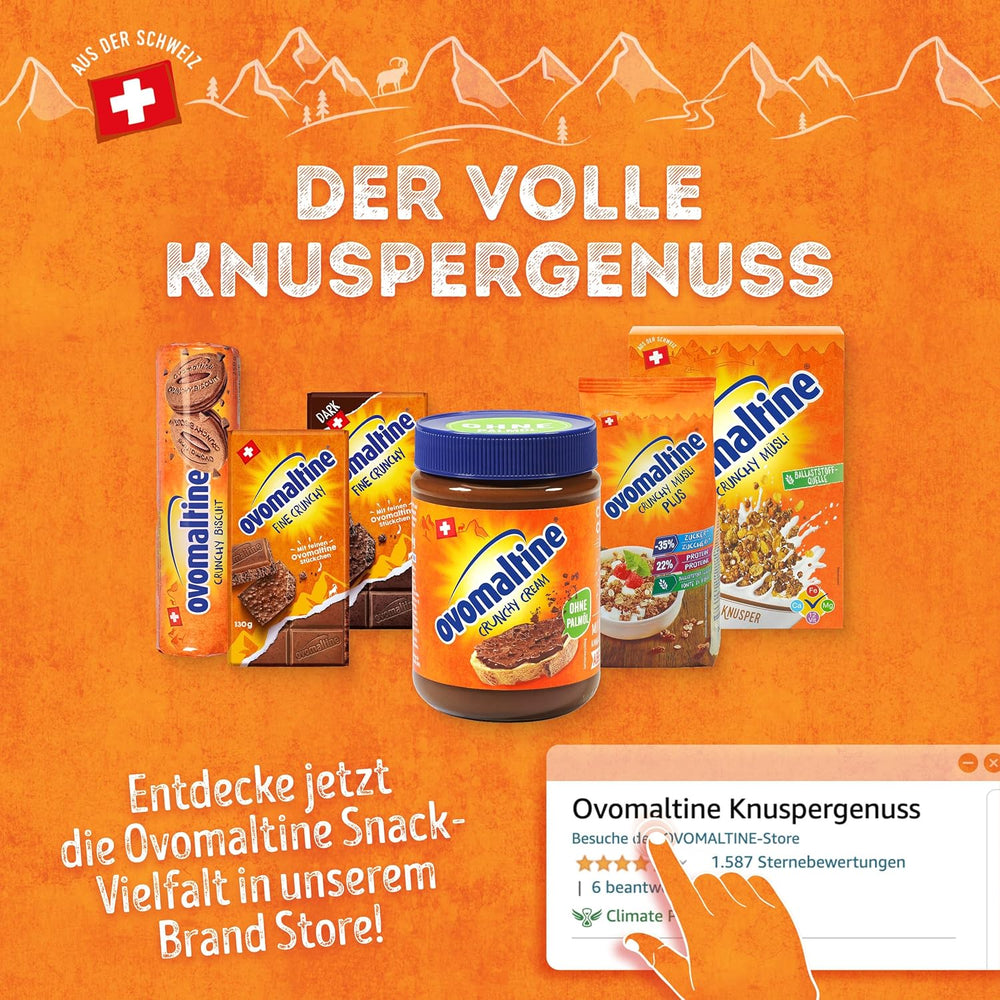 Ovomaltine OVO BREAK Oplatka a čokoládová tyčinka - křupavá svačina s nezaměnitelnou chutí našeho oblíbeného Creme Crocante, přirozeně bez palmového oleje (4 x 39 g)