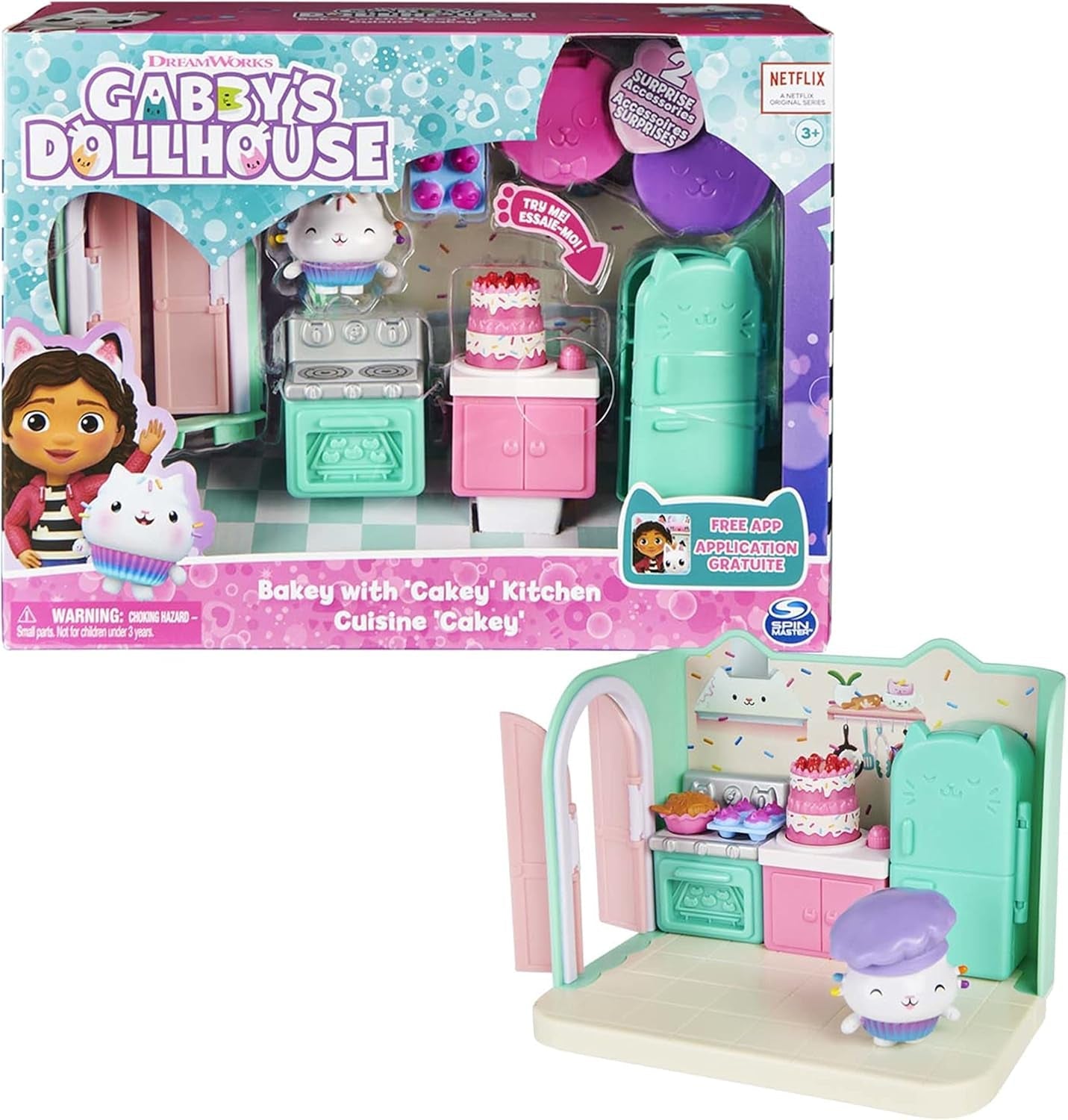 Casa de păpuși Gabby și camera Deluxe a casei de păpuși Gabby, Vise dulci, dormitor cu pisică pufoasă Pisica-pernă și 3 accesorii, 3 piese de mobilier și 2 cutii surpriză, potrivită pentru copii cu vârsta de 3 ani și peste