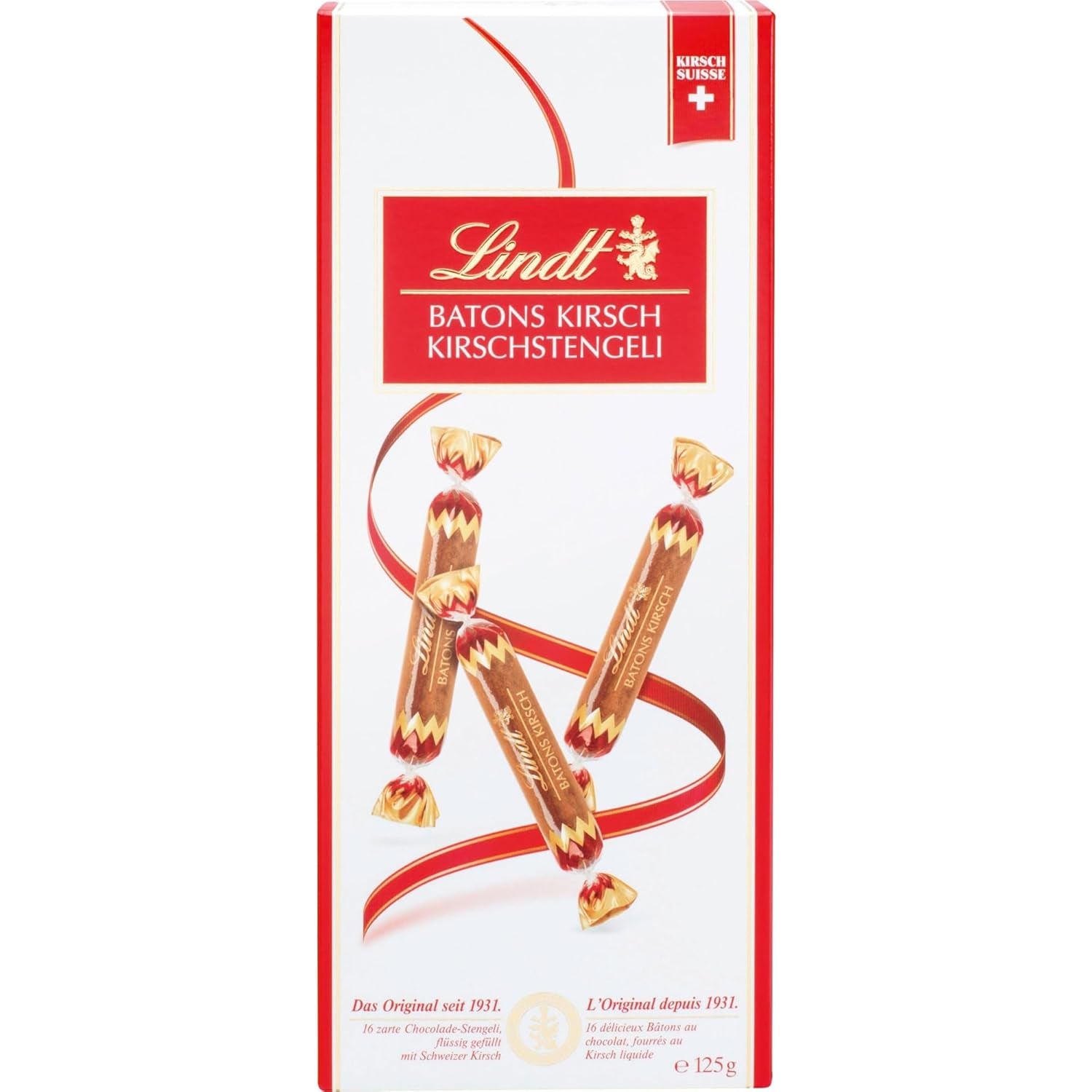 Čokoládové tyčinky Lindt s třešňovými stonky | 250 g 32 švýcarských třešňových tyčinek plněných mléčnou čokoládou | Dárek čokolády s alkoholem | Čokoládový dárek
