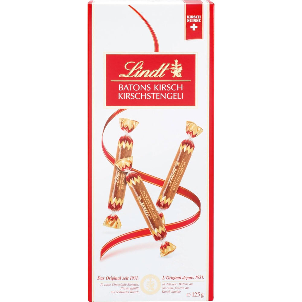 Čokoládové tyčinky Lindt s třešňovými stonky | 250 g 32 švýcarských třešňových tyčinek plněných mléčnou čokoládou | Dárek čokolády s alkoholem | Čokoládový dárek