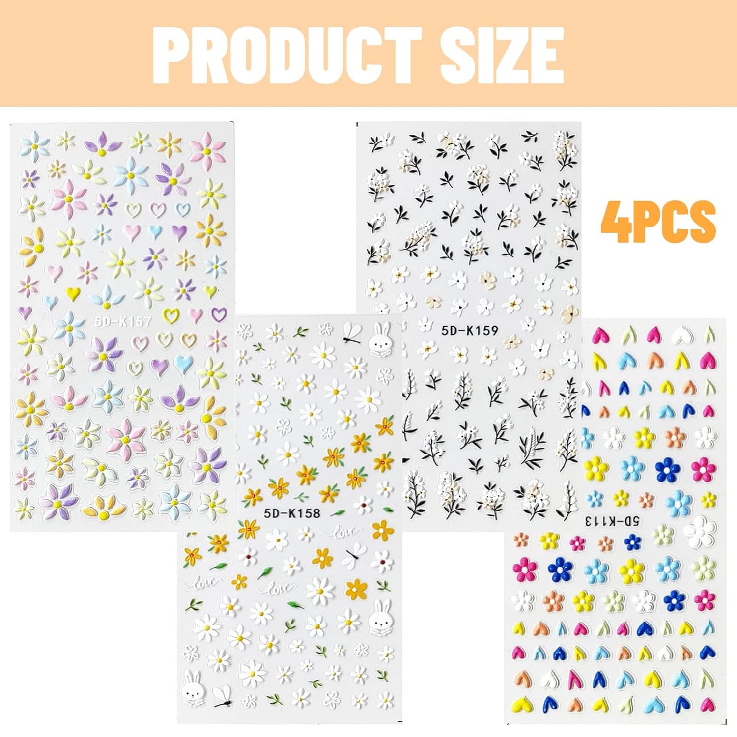 Nagelsticker Set Für Einzigartiges Nageldesign, 4 Blatt Frühlingsthemen Nail Art Zubehör, Perfekt Für 3D Gel Nägel Und UV Gel Strips