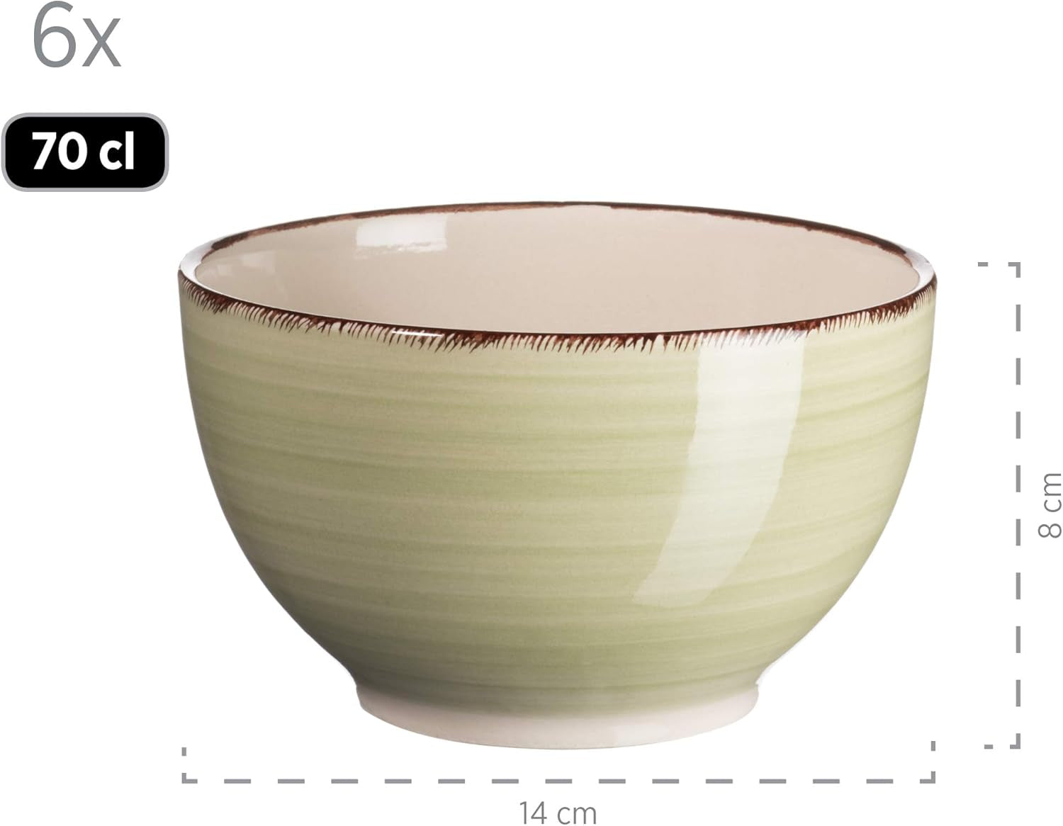 MÄSER 931490 Bel Tempo II Serviciu de mic dejun pentru 6 persoane în aspect vintage, ceramică pictată manual, set de veselă cu 18 piese, verde, gresie