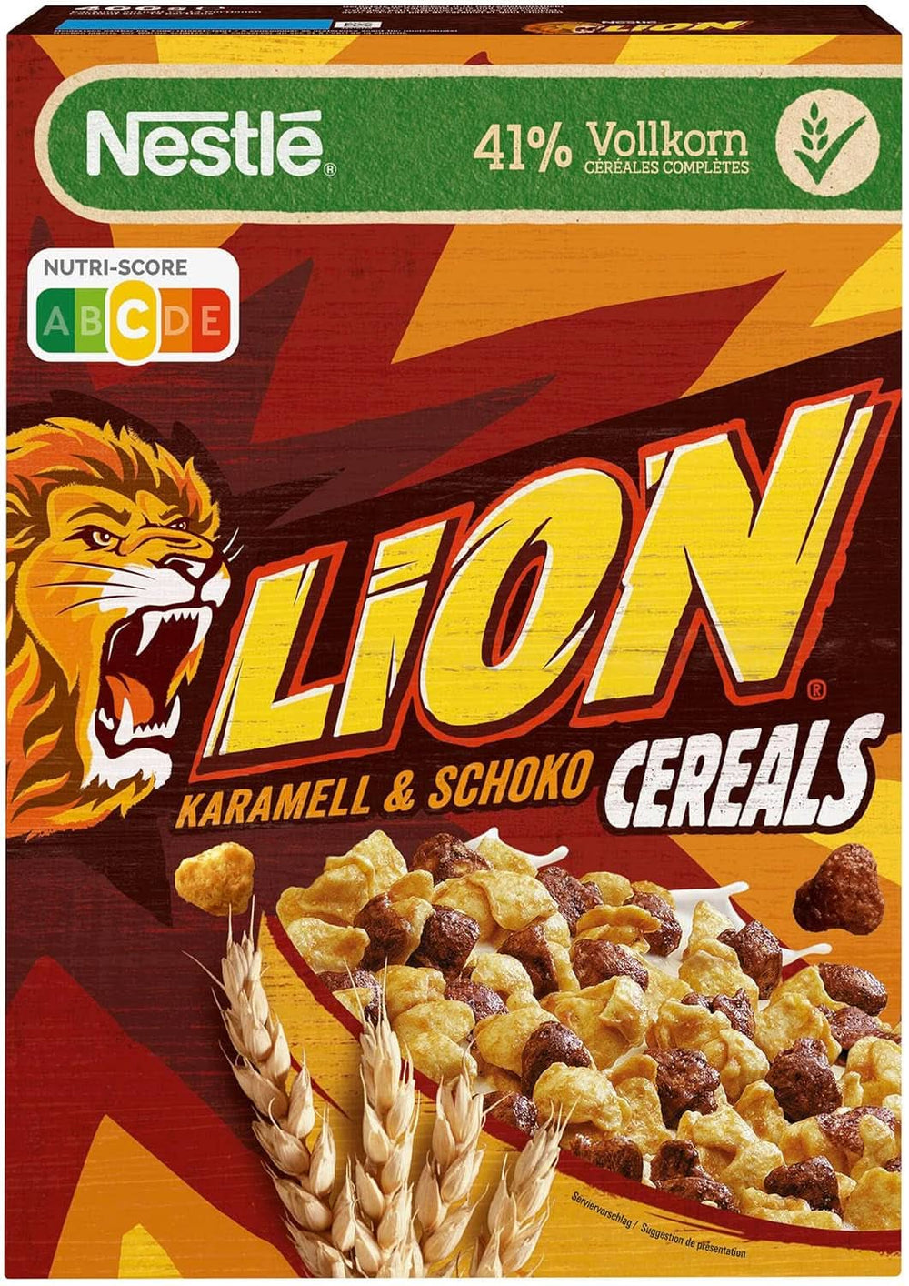 Cereale LION, Cereale de ciocolată cu caramel și 41% făină integrală, pachet 8 x 400 grame Cereale Naty Shop