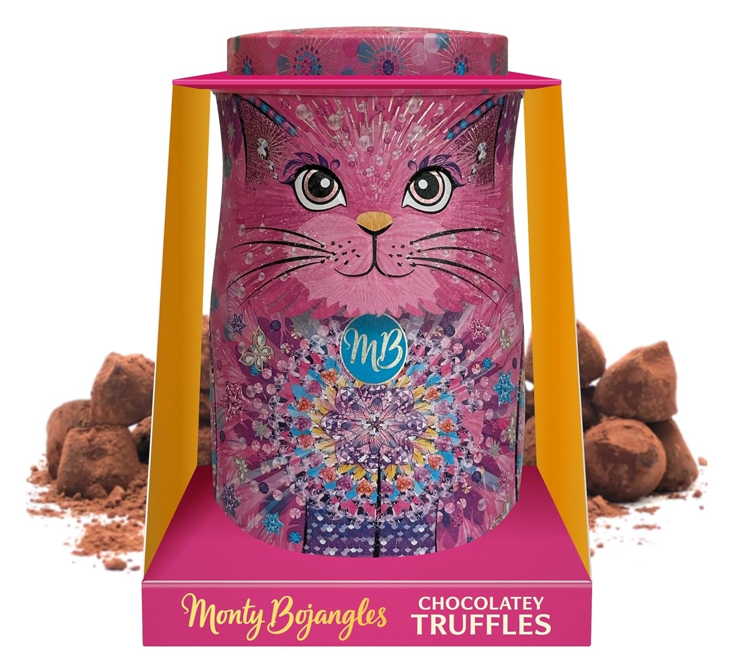 Monty Bojangles Zlaté čokoládové lanýže Savanna (135 g) Kakaový prášek Pralinky Dárková sada v individuální sběratelské krabičce s kočičím designem Flutter Scotch Flavor