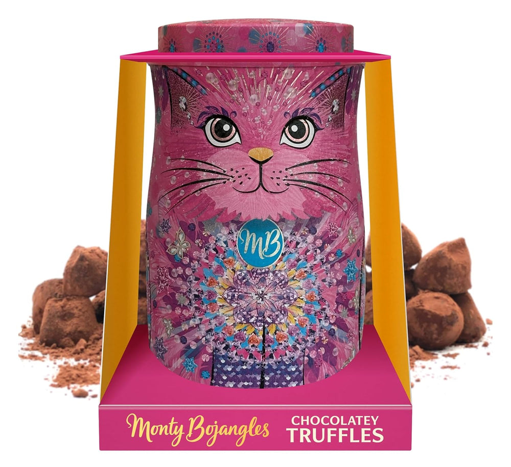 Monty Bojangles Zlaté čokoládové lanýže Savanna (135 g) Kakaový prášek Pralinky Dárková sada v individuální sběratelské krabičce s kočičím designem Flutter Scotch Flavor