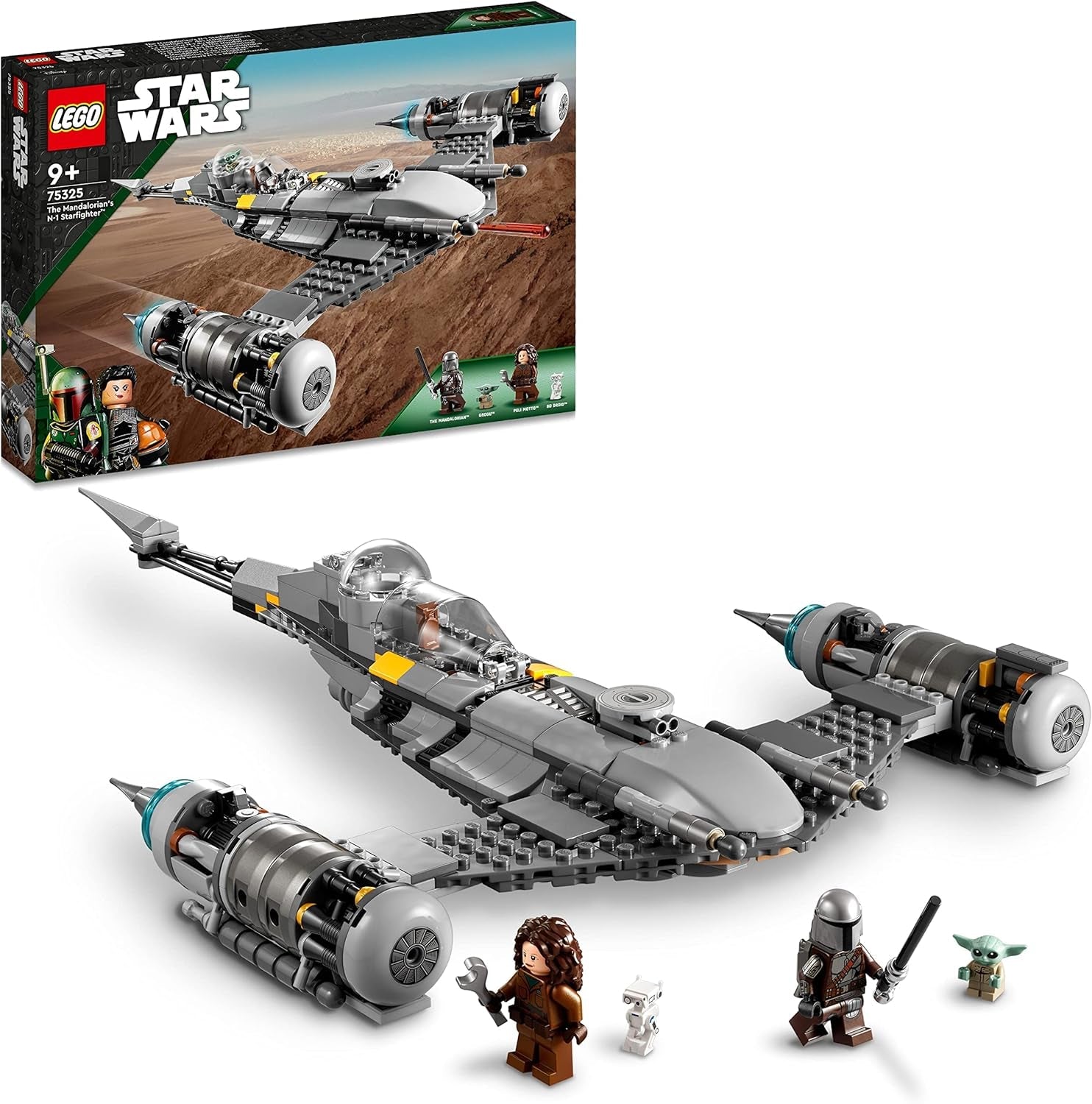 LEGO Star Wars Mandalorianský stíhač N-1 z Knihy Boba Fetta Stavebnice s vesmírnou lodí Sada 4 postav včetně figurky Baby Yoda 75325 Stavebnice Besuche den LEGO-Store Single
