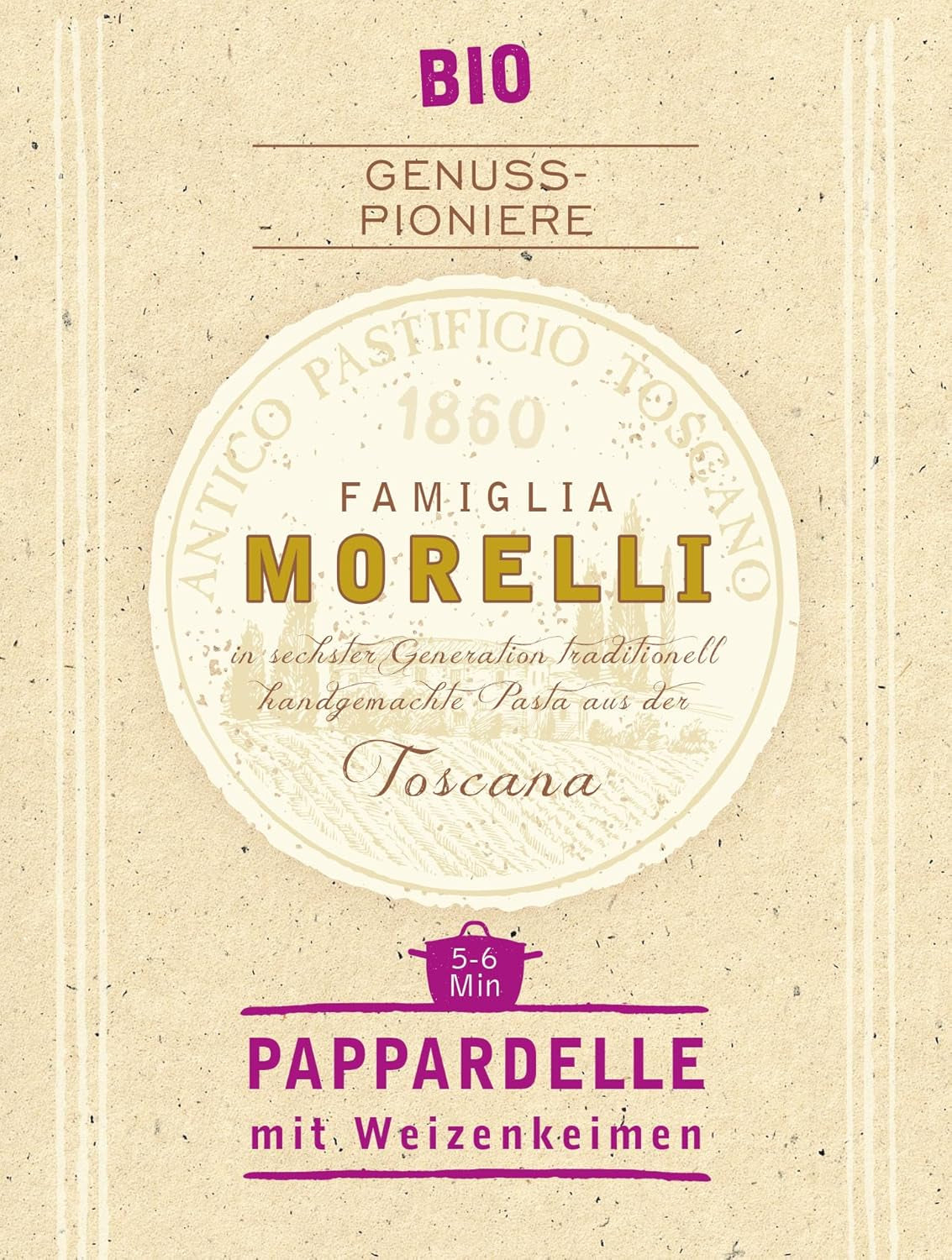 BioGourmet Pappardelle s pšeničnými klíčky - BIO široké těstoviny na dušená jídla a omáčky - s extra živinami | 500 g BIO a Vegan