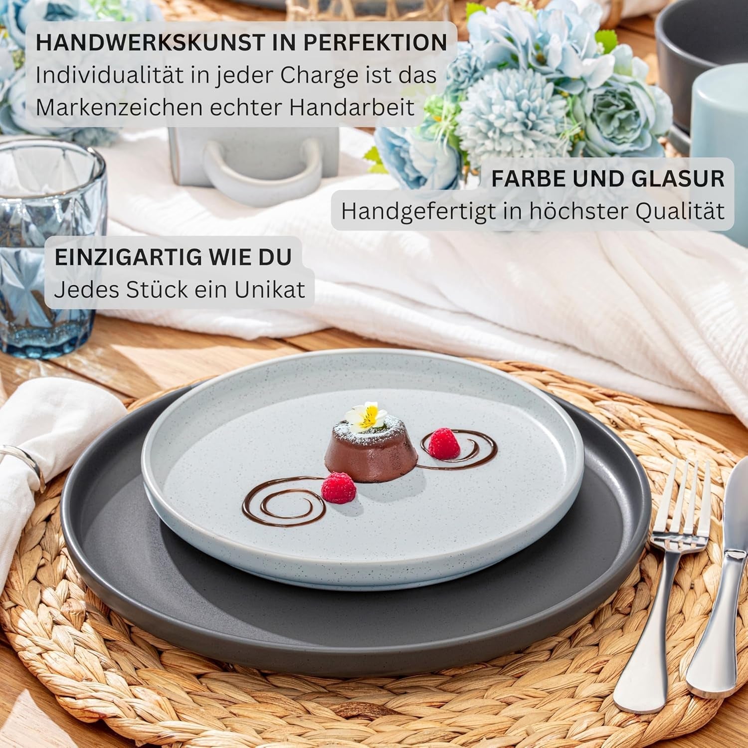 SÄNGER Leeds | Set de veselă din gresie, format din 12 piese, set de farfurii pentru 4 persoane, set de farfurii pentru cină (4 farfurii de cină, 4 farfurii de desert, 4 boluri), veselă colorată, rezistentă la zgârieturi | COLECȚIA VALUE