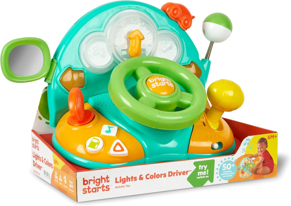 Bright Starts, volan de jucărie, Lights & Colours Driver, cu muzică, zgomote de mașină, indicatoare, levier de viteze și multe altele Jucarii Bebe Naty Shop Multicolor 1