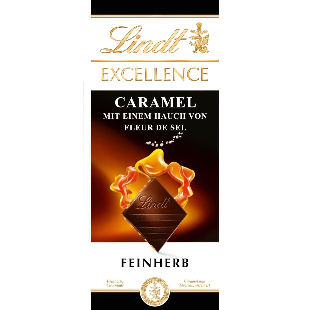Lindt EXCELLENCE Karamelová a mořská sůl - Hořká čokoláda | Tyčinka 100g | S karamelem a mořskou solí (Fleur de Sel) | Intenzivní kakaová příchuť | Tmavá čokoláda