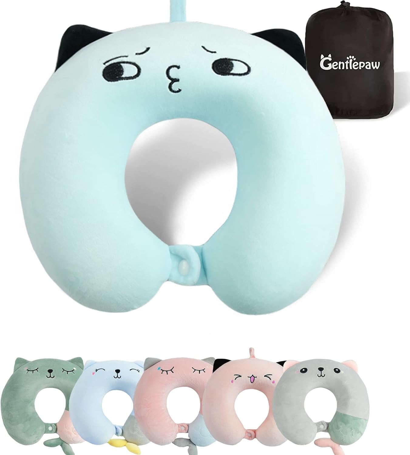 Pernă pentru gât, pernă pentru gât copii pentru călătorii cu avionul, mașina, trenul, pernă de călătorie cu spumă de memorie pentru adulți, pernă în formă de U cu motiv drăguț de animale, pernă Capac detașabil (roz2) Perne ortopedice cervicale Naty Shop Albastru2