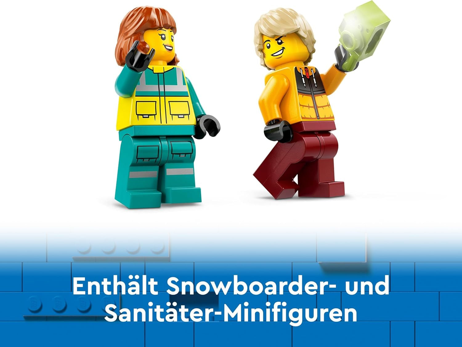 LEGO City Sanitka a snowboardista, sanitka s autíčkem a 2 minifigurkami, figurka snowboardisty a zdravotníka, nápaditý dárek pro chlapce a dívky od 4 let 60403 Stavebnice Besuche den LEGO-Store