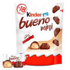Kinder Bueno Mini – křupavé oplatkové čokoládové tyčinky, mléčná smetana a lískové oříšky a jemná mléčná čokoláda – karnevalové pochoutky – 1 sáček mini jednotlivě balených tyčinek (1 x 108 g)