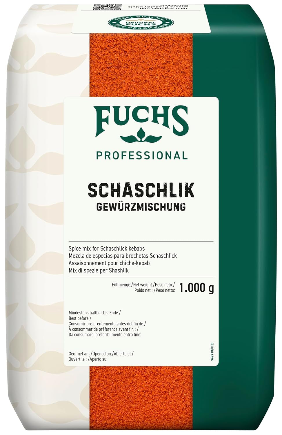 Fuchs Professional - Schaschlik Gewürzmischung | Zum Würzen/Marinieren von gebratenem nebo gegrillten Fleisch | Profi-Qualität für Großverbraucher | 1 kg v recyklovatelném pytli