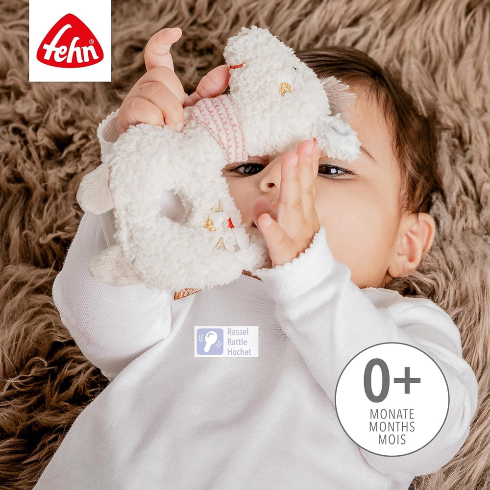 Fehn baby ring grasping toy lama - jucărie de pluș pentru bebeluși cu zornăitor - jucărie pentru abilități motorii pentru învățare jucăușă - jucărie de pluș ca ajutor pentru somn - jucărie pentru bebeluși și copii mici de la 0+ luni Jucarii Bebe Naty Shop